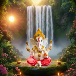 Marble Dust Handcrafted 12 Inch Lord Ganesha Idol | White & Gold Decorative Statue (White, Gold)