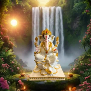 Marble Dust 12-inch Lord Ganesha Idol | Premium Handcrafted Home Décor (White, Gold)