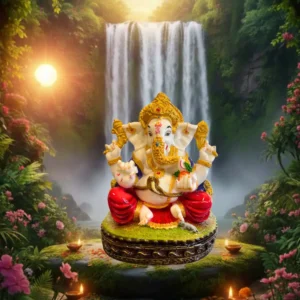 Marble Dust 12-inch Sitting Lord Ganesha Idol | Handcraft  for Home Temple & Office (Multicolour)