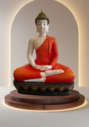 Marble Dust 14-inch Meditation Buddha Statue | Idol for Home, Office & Meditation Room Décor (Marble, Orange, Brown)