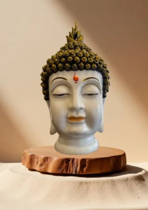 Marble Dust 14.5-inch Buddha Head Statue | Handcrafted for Home, Office & Meditation Décor Decorative Showpiece - 36.83 cm (Marble, Black, Gold)