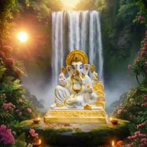 Marble Dust 16-inch Lord Ganesha Idol | White & Gold Premium Home Décor (White, Gold)