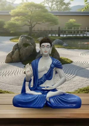 Marble Dust 24-inch Buddha Statue | Meditating Buddha Idol for Home, Garden & Office Décor Decorative Showpiece - 60.96 cm (Marble, Blue, White)