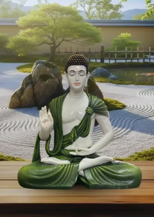 Marble Dust 24-inch Buddha Statue | Meditating Buddha Idol for Home, Garden & Office Décor Decorative Showpiece - 60.96 cm (Marble, Green, White)