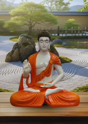Marble Dust 24-inch Buddha Statue | Meditating Buddha Idol for Home, Garden & Office Décor Decorative Showpiece - 60.96 cm (Marble, Orange, White)
