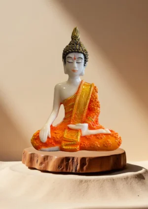 Marble Dust 5-Inch Meditating Buddha Idol For Home, Office, Temple & Gifting Decorative Showpiece - 12.7 cm (Marble, Orange, Brown)