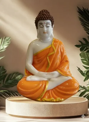 Marble Dust 6-Inch Meditating Buddha Idol for Home, Temple & Office Décor Decorative Showpiece - 15.24 cm (Marble, Orange, Brown)