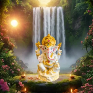 Marble Dust 6 Inch Lord Ganesha Idol | Spiritual Decorative Statue for Home & Office (White, Gold)