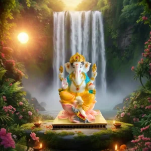 Marble Dust 6-inch Lord Ganesha Sitting on Lotus | Decorative Idol for Home & Office (Multicolour)