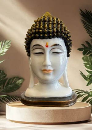 Marble Dust 7-Inch Buddha Head Idol Statue for Home, Office & Meditation Décor (Marble, Orange, Brown)