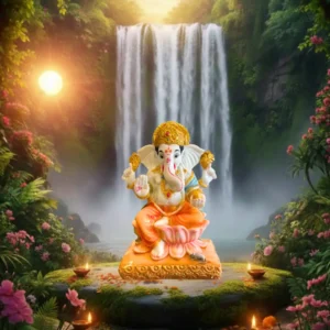 Marble Dust 7-inch Lord Ganesha Sitting on Lotus | Handcrafted Idol for Home & Office (Multicolour)