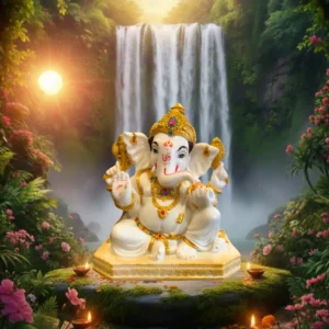 Marble Dust Handcrafted Lord Ganesha Idol – 8 Inch Decorative Statue (Multicolour)