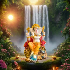 Marble Dust 8-inch Lord Ganesha Sitting on Cloud with Weighing Scale | for Home & Office (Multicolour)