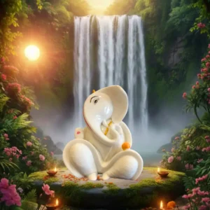 Marble Dust 8.5-inch Abstract Lord Ganesha | Handcrafted Home & Office Idol (White, Gold)