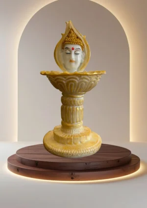 Marble Dust 9-Inch Buddha Fountain Base Statue | Peaceful Home & Office Decorative Idol (Marble, White, Gold)