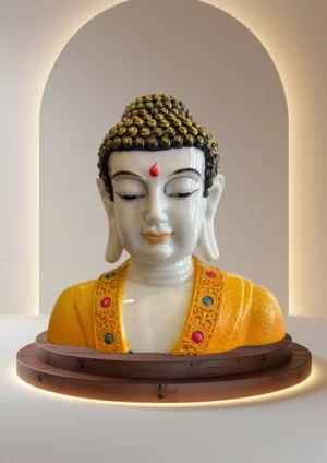 Marble Dust 9.5-inch Buddha Bust Statue | Handcrafted Peaceful Murti for Home & Office Décor Decorative Showpiece - 24.13 cm (Marble, Gold, Orange)