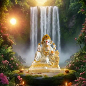 Marble Dust Handcrafted 10 Inch Lord Ganesha Idol | Decorative Statue for Home & Temple (White, Gold)