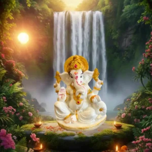 Marble Dust Handcrafted 8 Inch Lord Ganesha Statue | Spiritual Home Décor Idol (White, Gold)