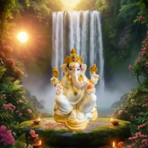 Marble Dust Lord Ganesha Idol 6 Inch | Handcrafted Decorative Statue Made in India (White, Gold)