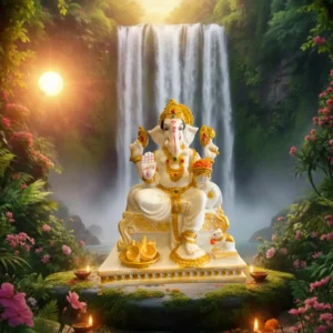 Marble Dust Premium 10 Inch Lord Ganesha Statue | Handcrafted Decorative Idol (White, Gold)