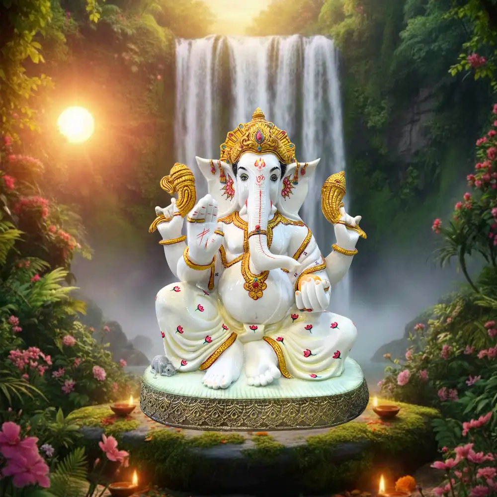 Marble Dust Premium 22 Inch Lord Ganesha Idol | Handcrafted Decorative Statue for Home & Office (Multicolour)