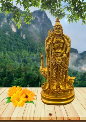 Marble Dust 10-inch Lord Murugan Idol | Statue with Peacock Base for Home Temple & Décor