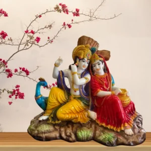 Marble Dust 10-inch Radha Krishna Idol | Seated Statue for Home Temple & Décor