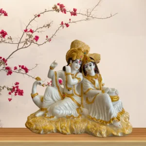 Marble Dust 10-Inch Handcrafted Radha Krishna Idol | Spiritual Marble Dust Sculpture for Pooja