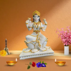 Marble Dust 12 Inch Lakshmi Ji Idol on Lotus | Handcrafted Statue for Pooja, Home Temple & Diwali Gifting