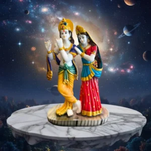 Marble Dust 12-inch Radha Krishna Couple Idol | Krishna Flute Pose for Home Temple