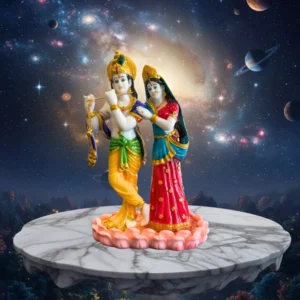 Marble Dust 12-inch Radha Krishna flute idol | Handcrafted Flute Idol for Mandir