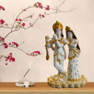 Marble Dust 12-Inch Majestic Radha Krishna Statue | Musical Pose for Home Temple & Décor