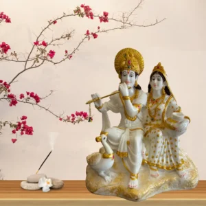 Marble Dust 12-Inch Serene Radha Krishna Statue | Musical Pose Marble Dust Sculpture