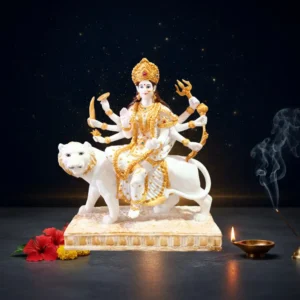 Marble Dust 14.5 Inch Durga Devi Idol | Sherawali Form for Home & Temple