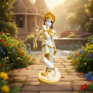 Marble Dust 15 Inch Bal Krishna Idol with Flute | Large Handcrafted Spiritual Home Temple Statue
