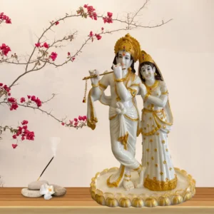 Marble Dust 16-inch Exquisite Radha Krishna Statue | Krishna Flute Idol for Home Temple & Spiritual Décor