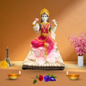 Marble Dust 6-inch Goddess Lakshmi Idol on Lotus | Statue for Home Temple & Festive Décor