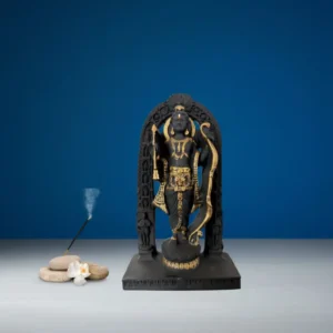 Marble Dust 7 Inch Lord Ram Idol | Black & Gold Home & Temple Statue