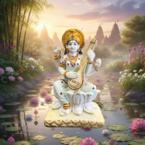 Marble Dust 7 Inch Saraswati Statue | Elegant Veena Pose for Home Décor