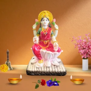 Marble Dust 7-inch Goddess Lakshmi Idol on Lotus | Statue for Home Temple & Festive Use