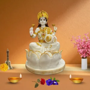 Marble Dust 7-inch Goddess Lakshmi Idol on Lotus | for Home Temple, Pooja, and Festive Décor