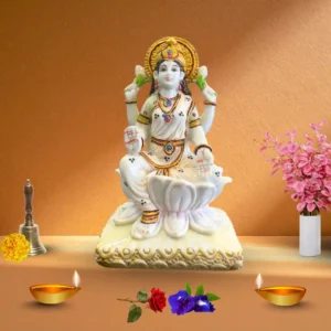 Marble Dust 7 Inch Goddess Lakshmi Statue on Lotus | Handcrafted Spiritual Statue for Home Temple & Festive Décor