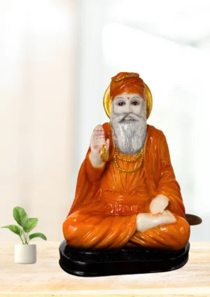 Marble Dust 7 Inch Guru Nanak Dev Ji Sitting Idol with Base | Spiritual Statue for Home Mandir & Peaceful Décor