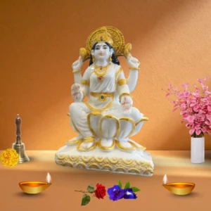 Marble Dust 7 Inch Lakshmi Ji Idol on Lotus | Handcrafted Spiritual Statue for Home Temple & Festive Use