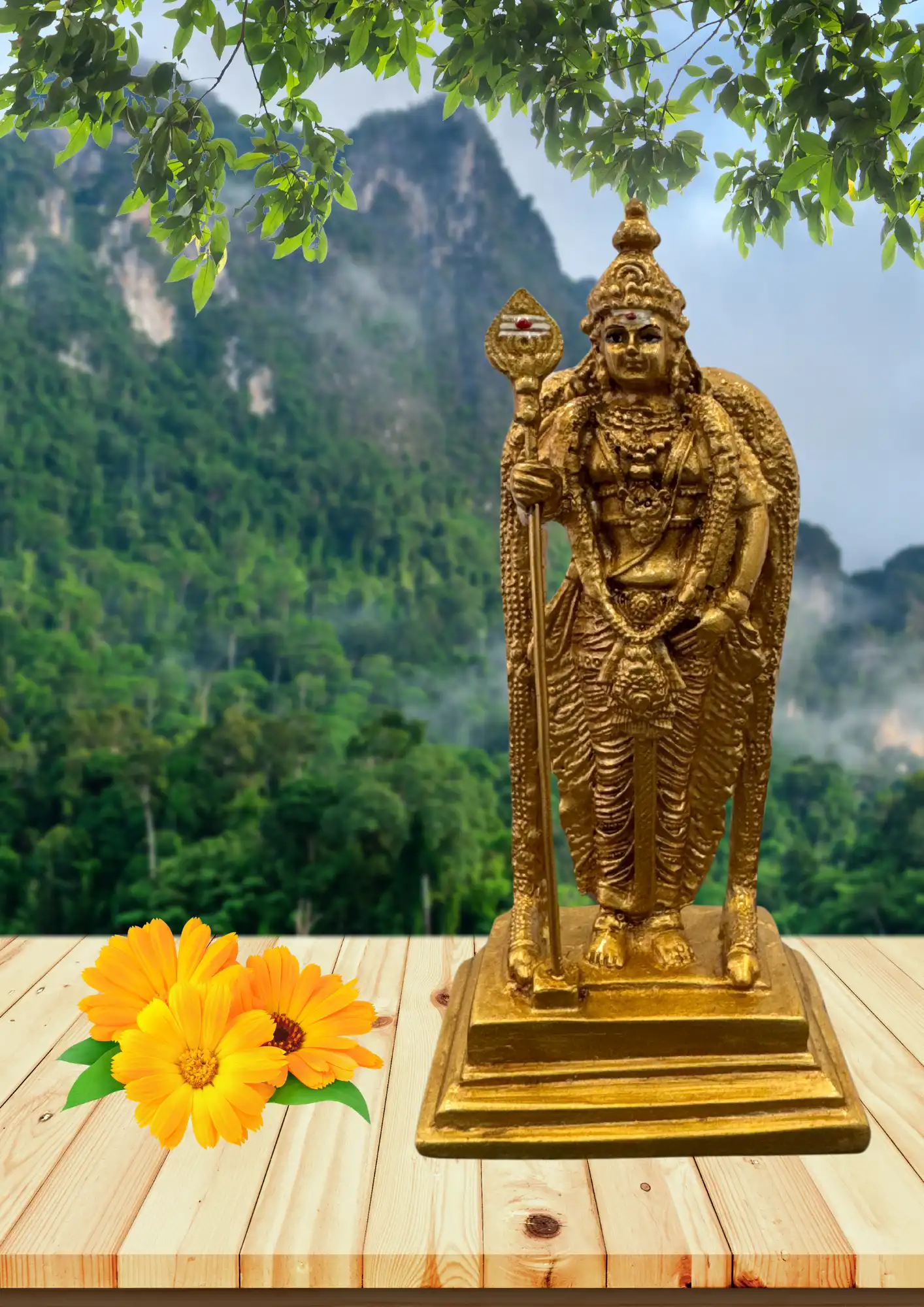 Marble Dust 7 Inch Murugan Ji Idol | Handcrafted Marble Dust Statue for Home Temple & Spiritual Décor