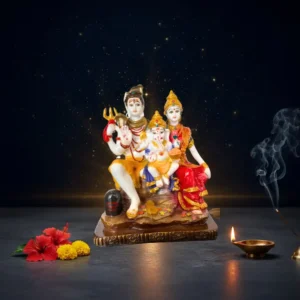 Marble Dust 8 Inch Shiva Parvati Ganesh Idol | Divine Family Statue