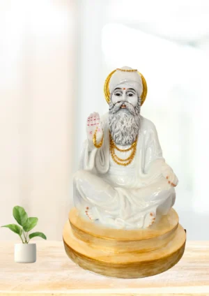 Marble Dust 8 Inch Guru Nanak Dev Ji Sitting Idol on Round Base | Spiritual Statue for Home Mandir & Décor