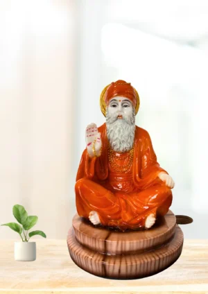 Marble Dust 8-inch Guru Nanak Ji Idol Sitting on Round Base | for Home Temple and Decor