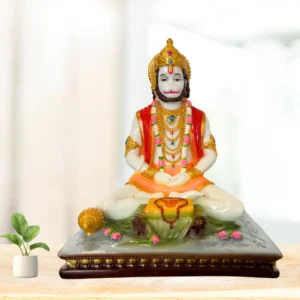 Marble Dust 8-inch Hanuman Ji Idol Sitting on Base | for Home Temple and Spiritual Décor