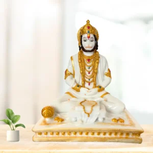 Marble Dust 8 Inch Lord Hanuman Sitting Idol with Base | Devotional Statue for Home Mandir & Spiritual Spaces